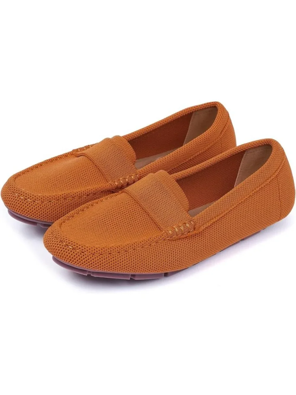 🆕Women's Orange Mesh fabric Loafer Shoes Comfortable Casual Flat Shoes